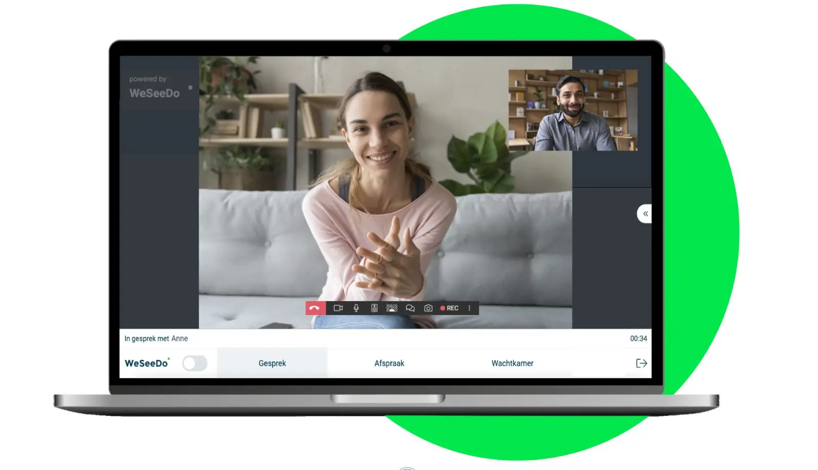 Twee mensen in een beeldbelgesprek via WeSeeDo