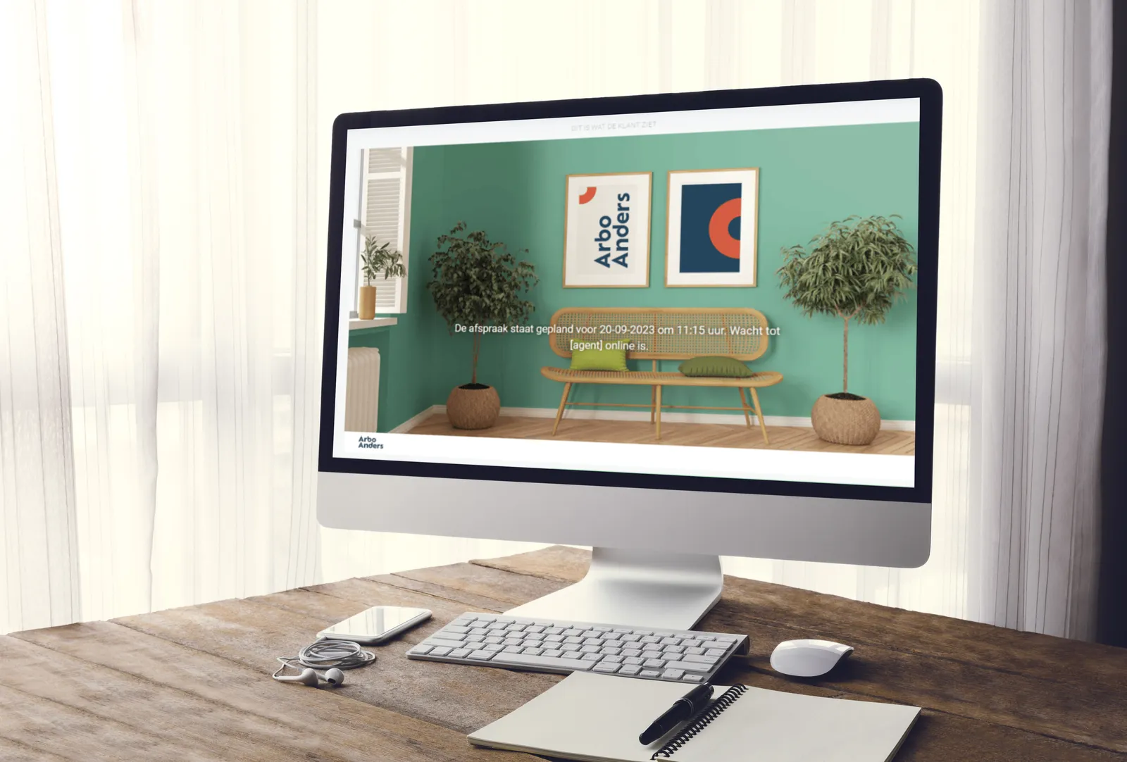 Screenshot van de wachtkamer van ArboAnders die gepersonaliseerd is