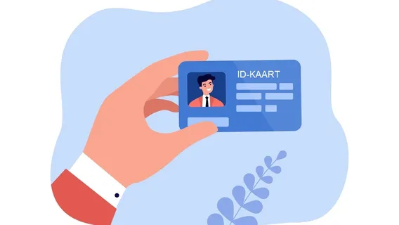 Illustratie van een hand die een ID kaart omhoog houdt